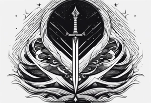 Geometric, sword, lightning bolt and waves tattoo idea