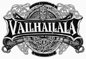 Valhalla sword round shield axe barbed wire chains dark cloud tattoo idea