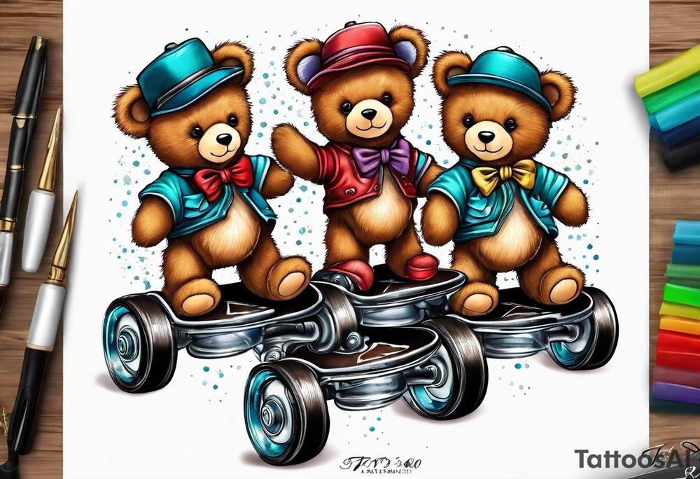 teddy bears wearing rollerskates tattoo idea