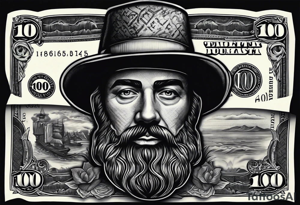 100 dollar bill with a money bag and a robber holding money bag tattoo idea