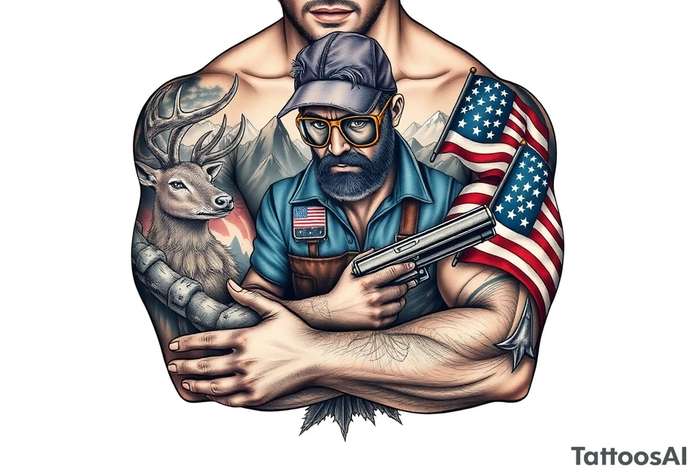 Masculin, country, mountains, wildlife, nature, racing , father of 4,
blue collar,  American flag, welder tattoo idea