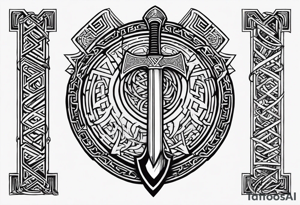 Valhalla shield valknut sword axe tattoo idea