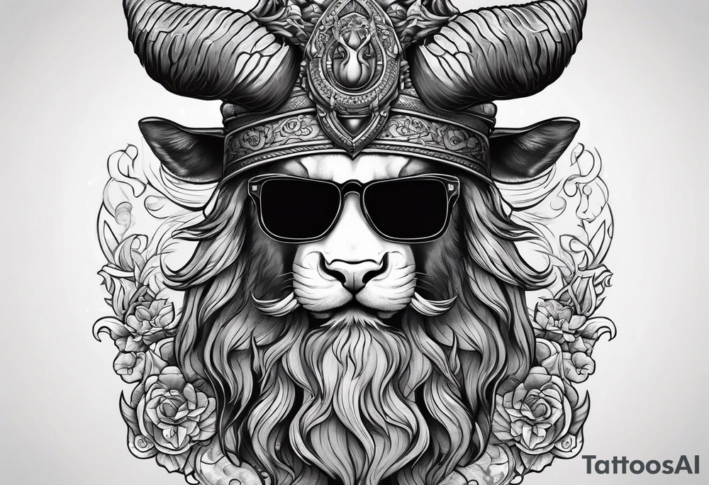 capricorn with beard and sunglasses tattoo idea