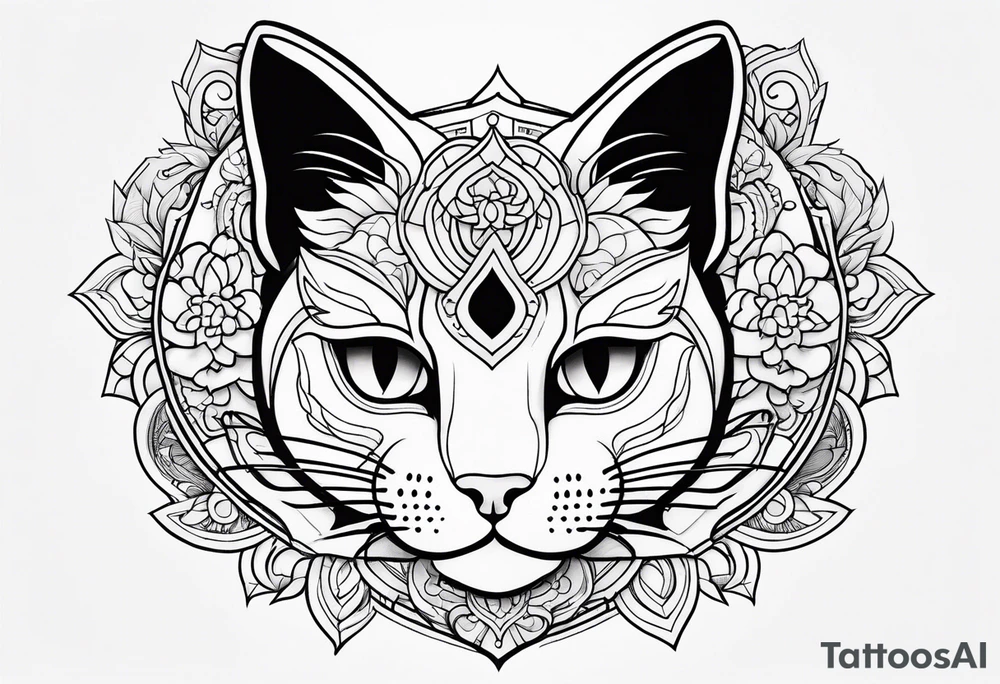 Thin line drawing of lucky cat tattoo idea