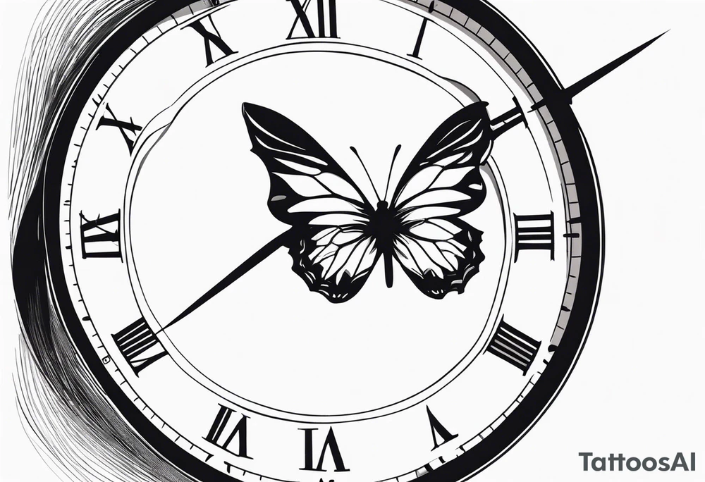 Butterfly flying around or over a clock tattoo idea