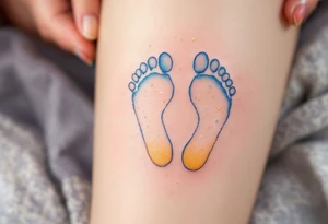 Pale blue and soft yellow footprints of Jana, surrounded by tiny sparkles to highlight her sparkling personality. tattoo idea