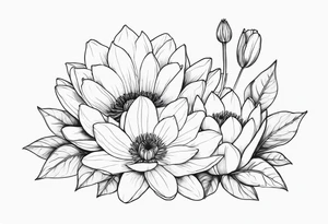 waterlily flower and morning glory flower line bouquet tattoo idea