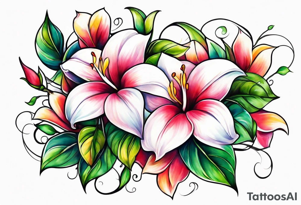 abstract mandevilla flowers on a vine tattoo idea
