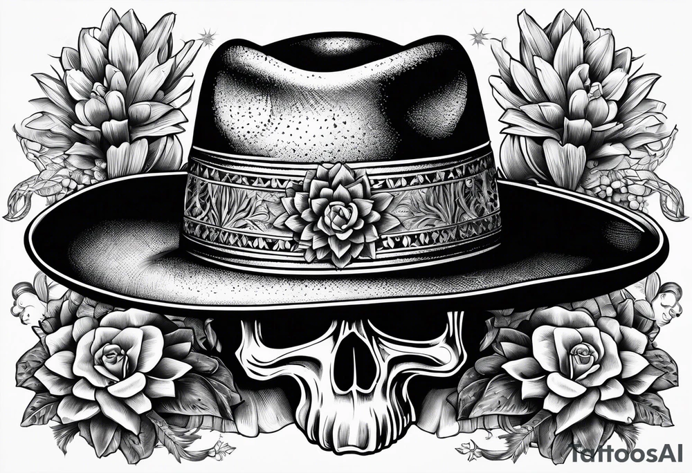 Mexican cowboy hat, cactus and skull tattoo idea