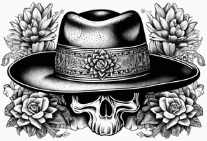 Mexican cowboy hat, cactus and skull tattoo idea