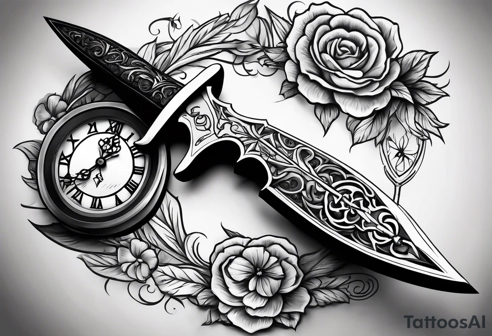 dagger with clock inside of it tattoo idea