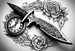 dagger with clock inside of it tattoo idea