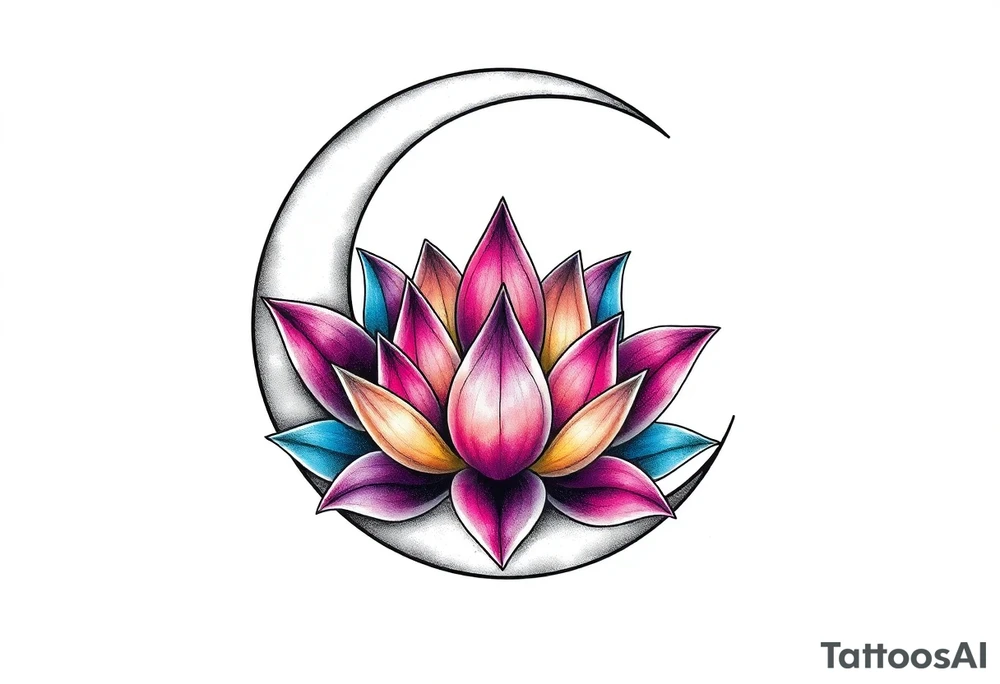crescent moon with lotus flower tattoo idea
