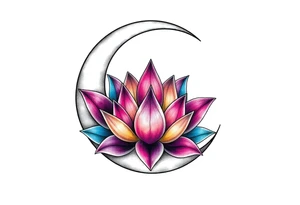 crescent moon with lotus flower tattoo idea