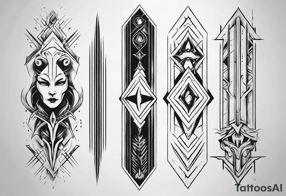 Design a vertical tattoo where shapes and lines represent various stages of my life, reflecting the evolution of my character and perception. Ensure it suits the placement on the back of the forearm tattoo idea