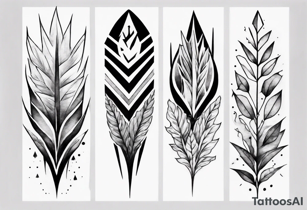 full arm tattoo. pointy leaves combined with geometric shapes. whole arm tattoo idea