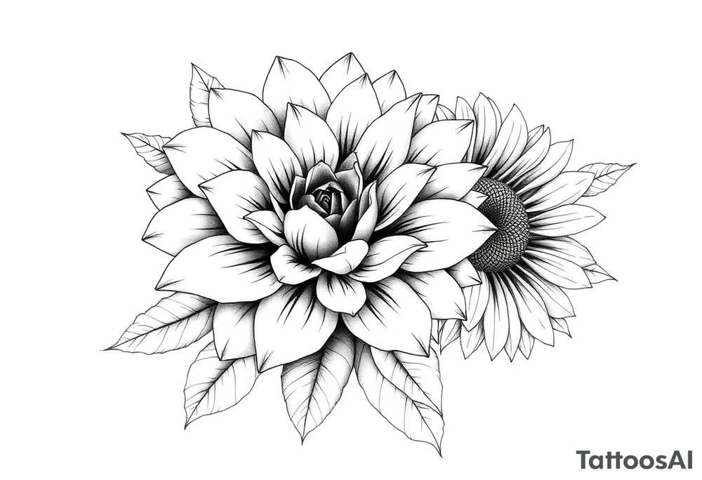 Chrysanthemum White Rose and sunflower combined tattoo tattoo idea