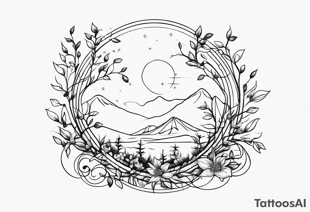 fine line vines, flowers, minor trees tattoo idea