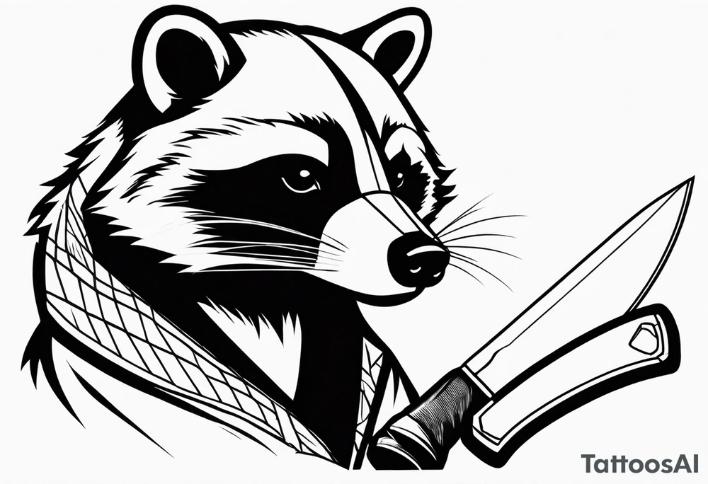 Simple and minimalist raccoon holding a knife tattoo idea