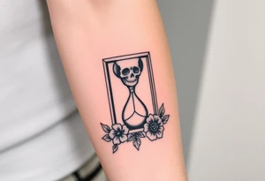 Death tarot card surrounded by a flower and hour glass tattoo idea