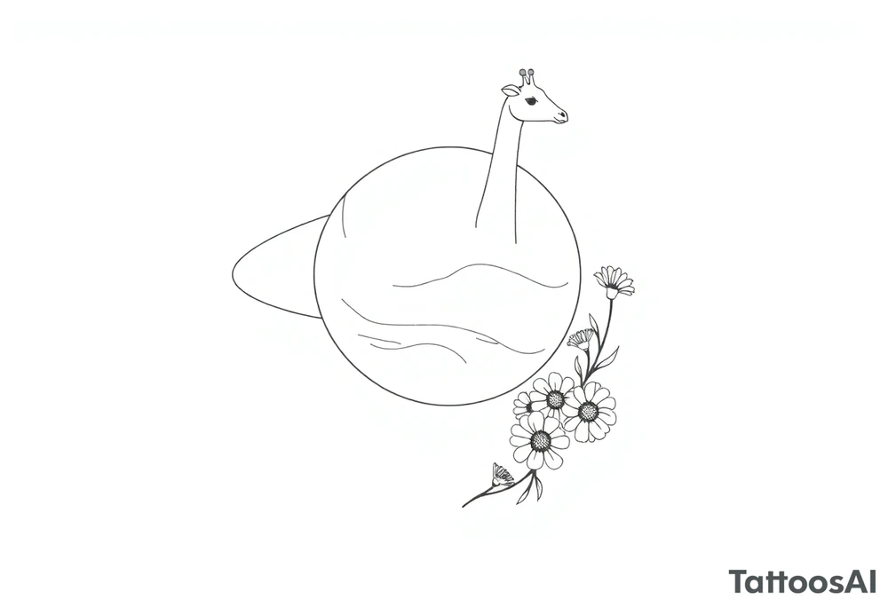 Saturn with a giraffe and marigold flowers tattoo idea