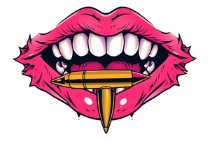 A set of lips snarling with 50cal bullet between teeth tattoo idea