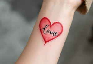 A red watercolor heart with the child’s name in elegant black script across the center. tattoo idea