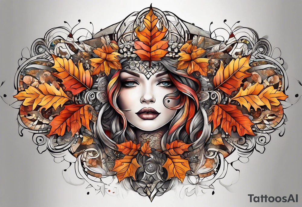 knee tattoo in fall color masculine tattoo idea