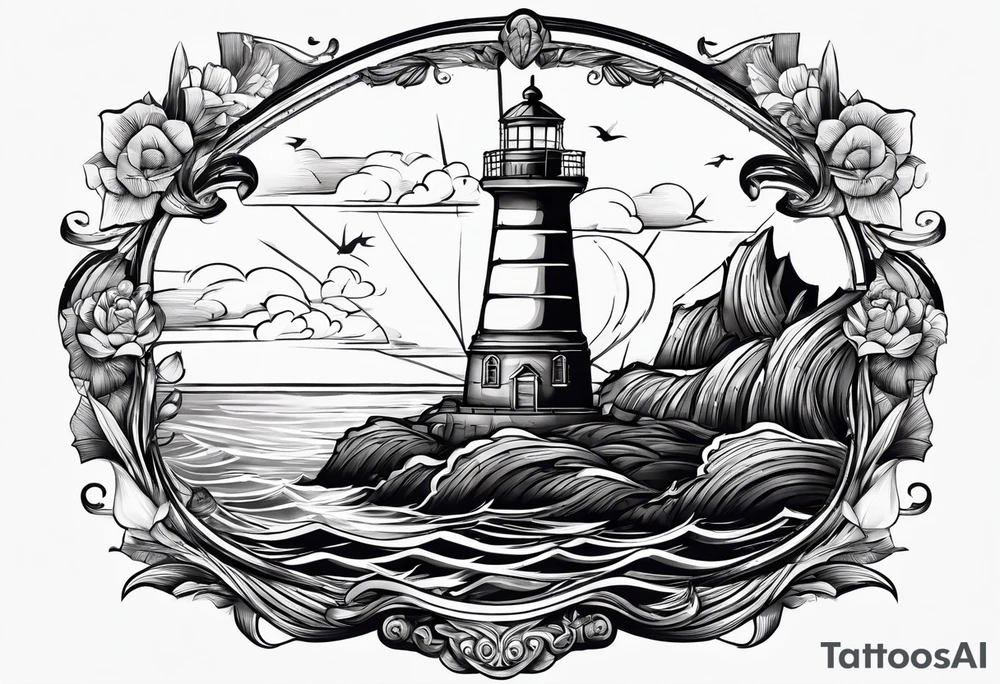 tatou d'un phare maritime dans un bateau a voiles. tattoo idea