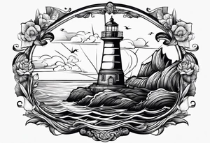 tatou d'un phare maritime dans un bateau a voiles. tattoo idea