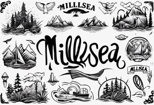The word "MILLSEA", with an outdoors vibe. Block lettering tattoo idea