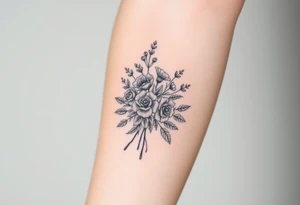 vintage bouquet of wild roses and meadow flowers with morning dew tattoo idea