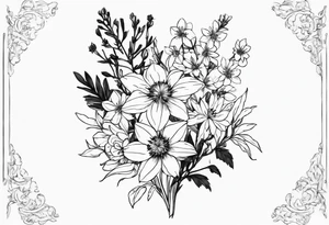 Aster and  delphinium tall bouquet tattoo idea