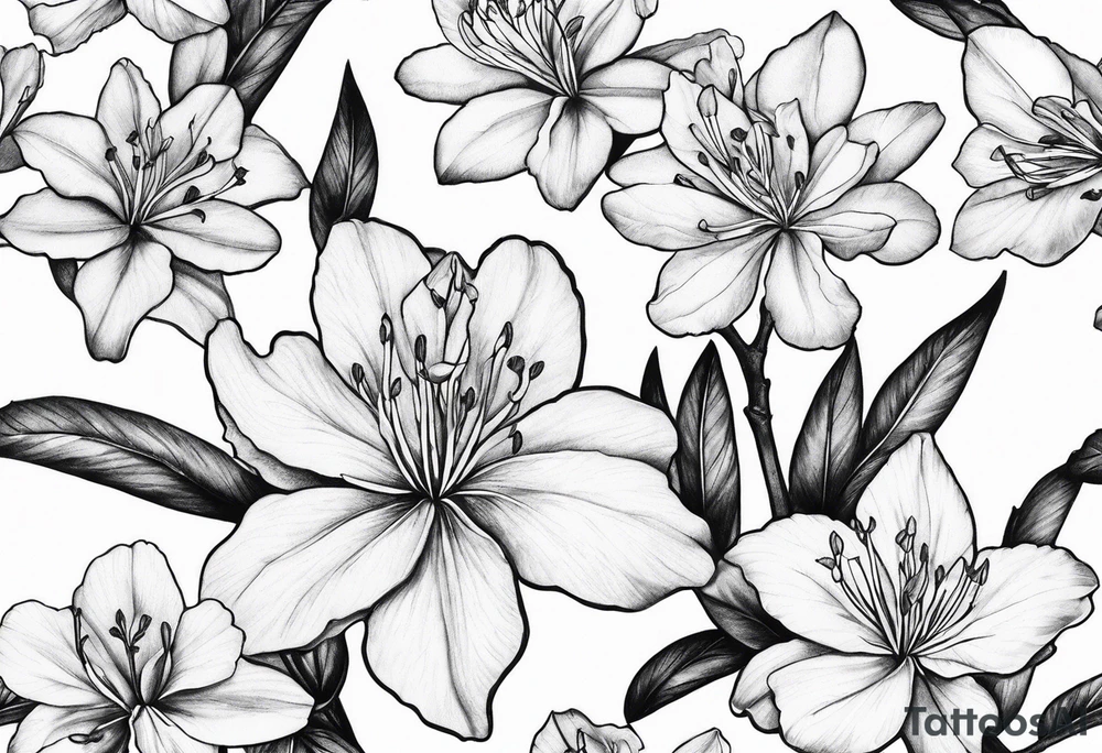 5-petal Azaleas, spread out along a long branch tattoo idea