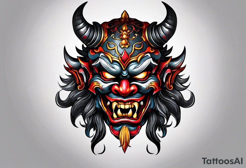 Protection against evil Oni mask tattoo idea