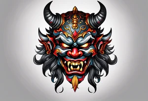 Protection against evil Oni mask tattoo idea