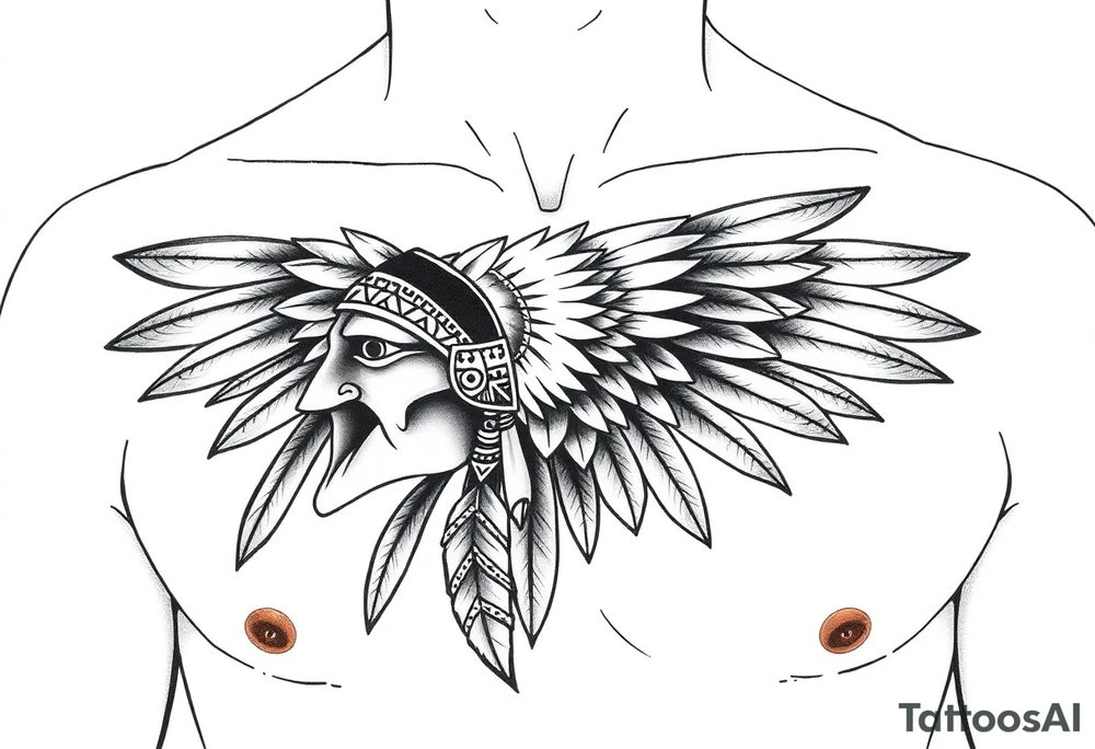 Native American chest in full color male left peck tattoo idea