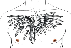 Native American chest in full color male left peck tattoo idea