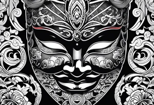 Japenese henya mask black tattoo idea
