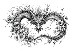 majestic dragon with flowers tattoo idea