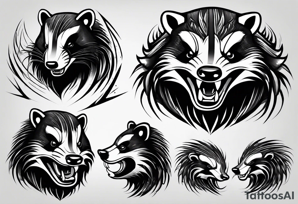 Draw me badger with aggressive full body, killer face with cute smile, very long nails and he attacks like a Turkish gladiator to enemy and also he has very deadly looking. The only weapon is his braveness he fights with his nails. tattoo idea