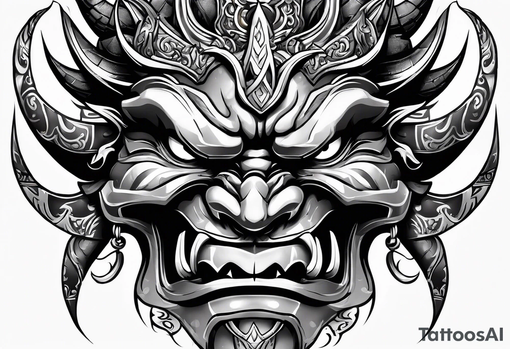 Protection against evil Oni mask tattoo idea