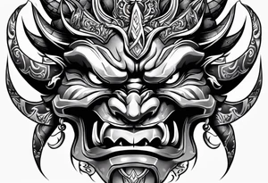 Protection against evil Oni mask tattoo idea