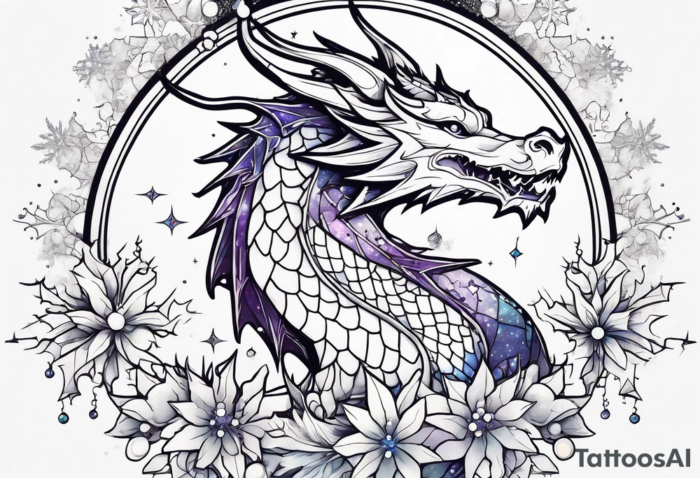 Constellation, kawaii dragon, snowflake tattoo idea