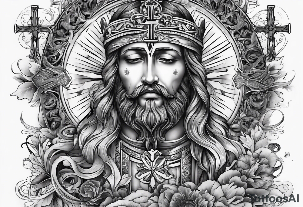God with a cross also remembering a loved one tattoo idea
