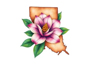 State or louisiana with magnolia flower in tooled leather tattoo idea