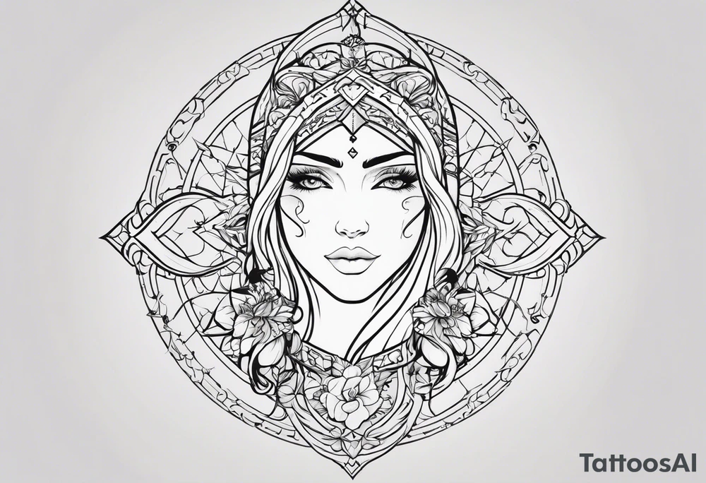 Generate a vertical fine-line composition. The content of the tattoo will have to be with the first names of my children Yanis born on July 2, 2009 and Jaïden born on February 10, 2016. In this composition I'll need some fantasy with my sign Sagittarius. It has to be spiritual, intellectual and fantastic. tattoo idea