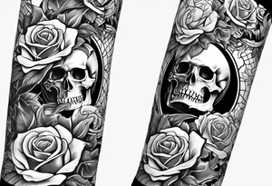 Arm sleeve with skulls alligators and roses tattoo idea