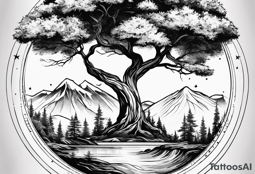 tattoo drawing of a tree on top of the planet earth tattoo idea