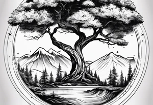 tattoo drawing of a tree on top of the planet earth tattoo idea